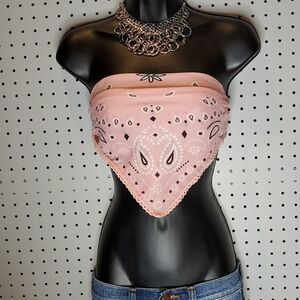 Sexy Pink Western Paisley Trim Triangle Tie  Top, New! Read Description